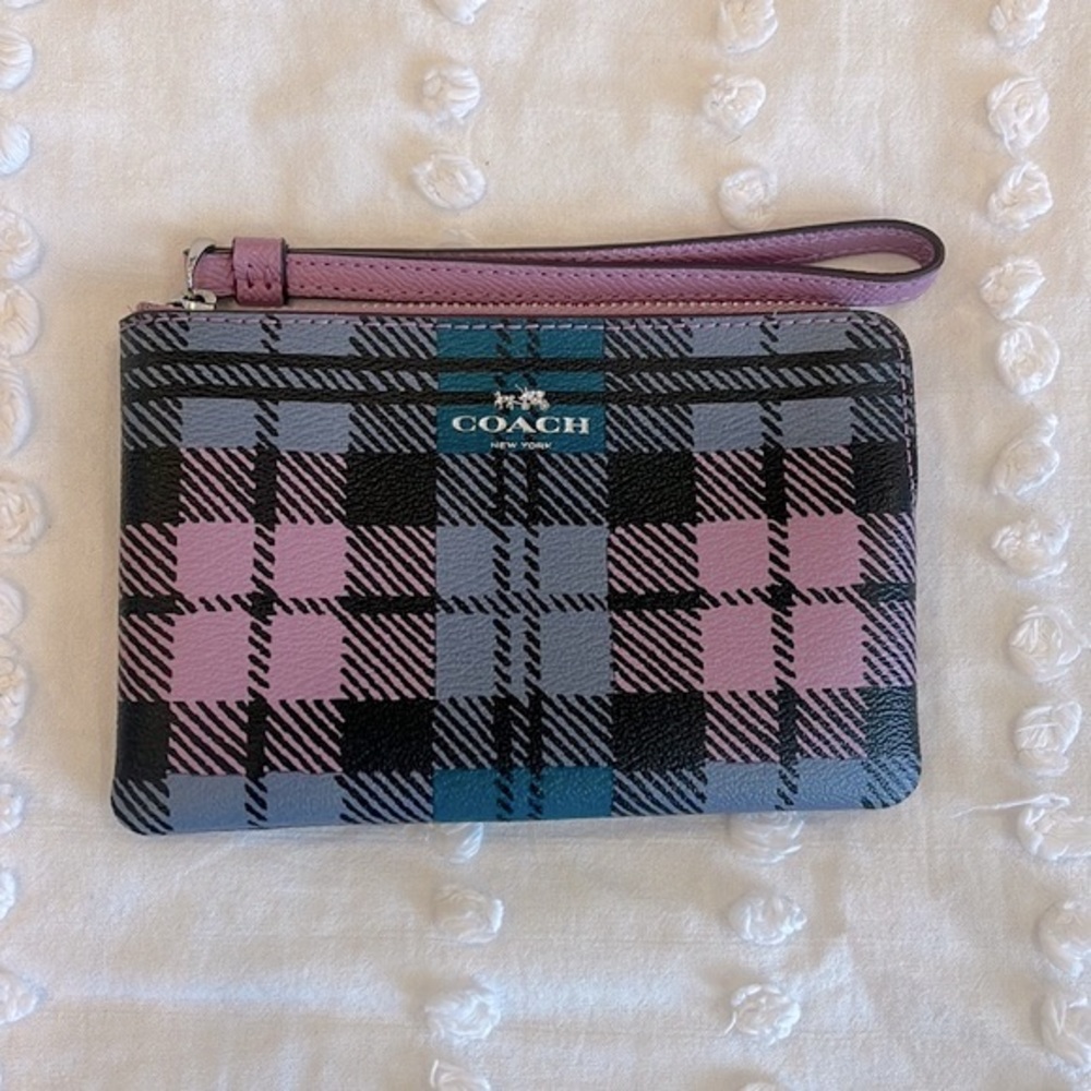 Plaid Purple & Blue Coach Wristlet